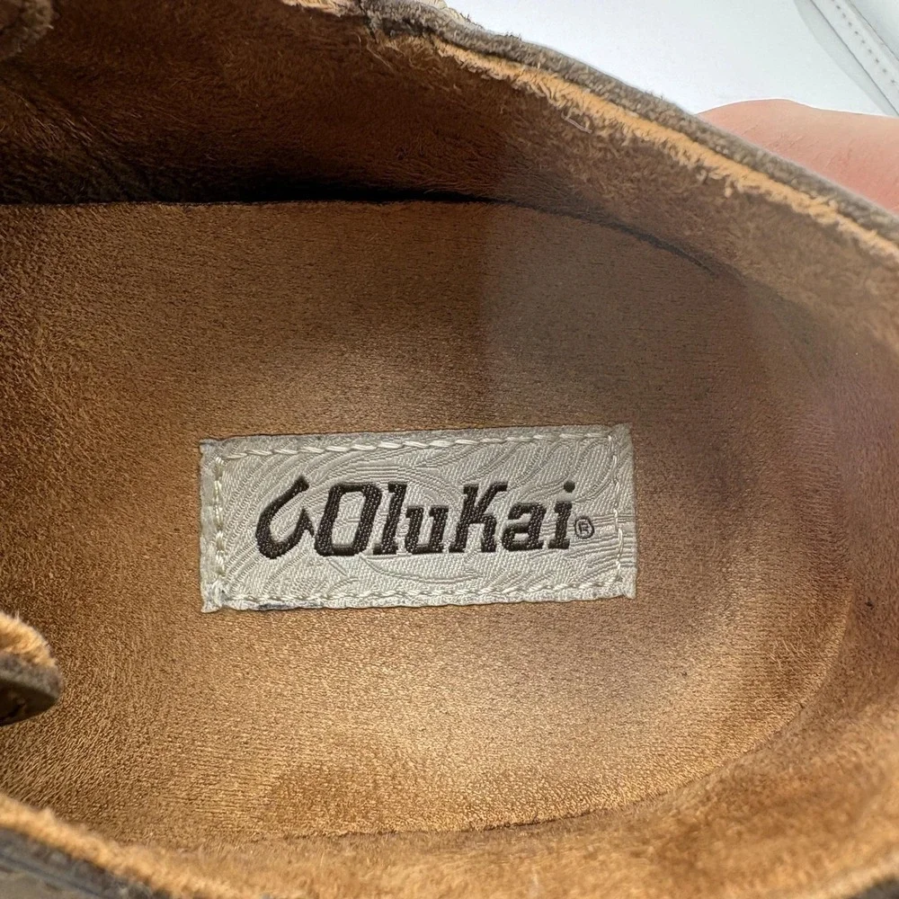OluKai Ohana Lace-Up Nubuck Shoes Mens 7 Brown Leather Moccasin Casual Comfort